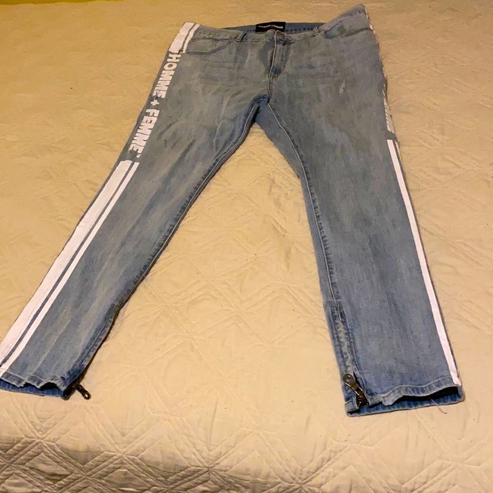 One pair of premium Homme Femme jeans slim cut jeans with white stripe